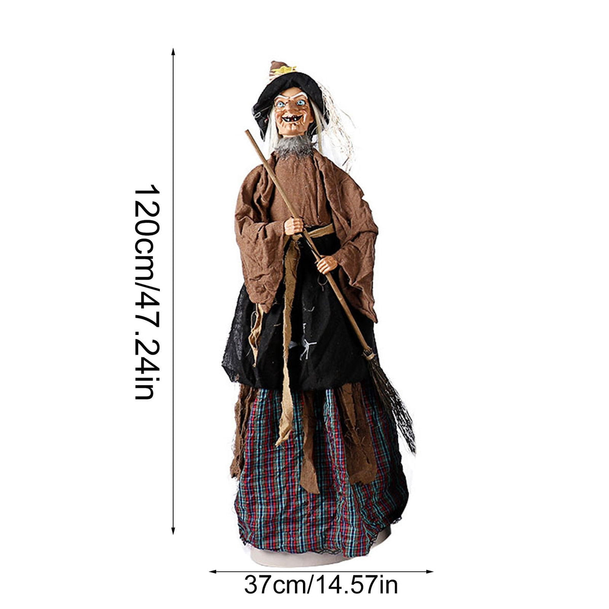 BinKFF 3.9FT Halloween Standing Witch with Scary Sound Effect & Red Eyes, Life Size Animated Scream Witch with Base, Halloween Haunted House Scary Props Party Decoration