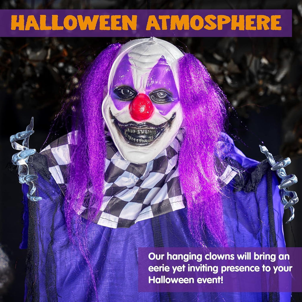 Joyfy 65" Halloween Hanging Scary Clown Decorations with Chain, with LED Lights Talking Animatronics Decor Outdoor Indoor for Haunted House Lawn Yard Patio
