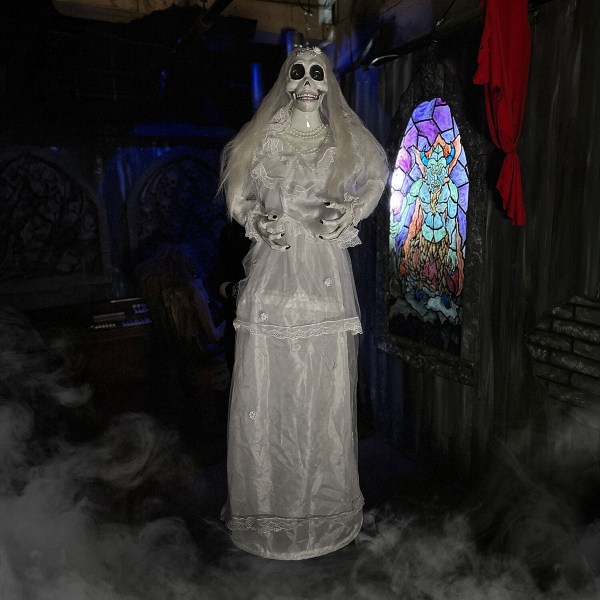 Haunted Hill Farm 5 ft Touch-Activated Animated Hanging Spinning Bride Halloween Animatronic, HHBRIDE-9HLSA