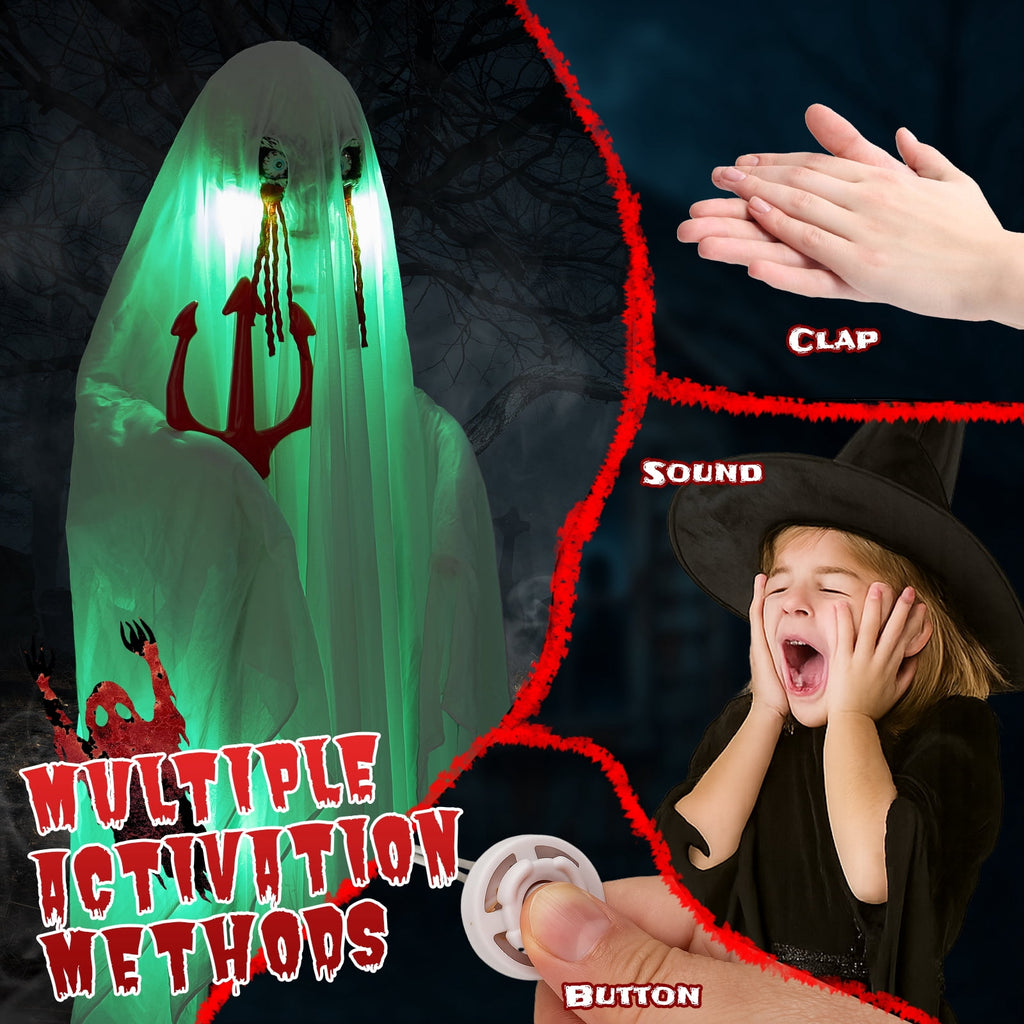Ktaxon 4.5ft Hanging Ghost Animated Halloween Decoration Creepy Halloween Skeleton w/ Pre-Recorded Screaming, LED Eyes