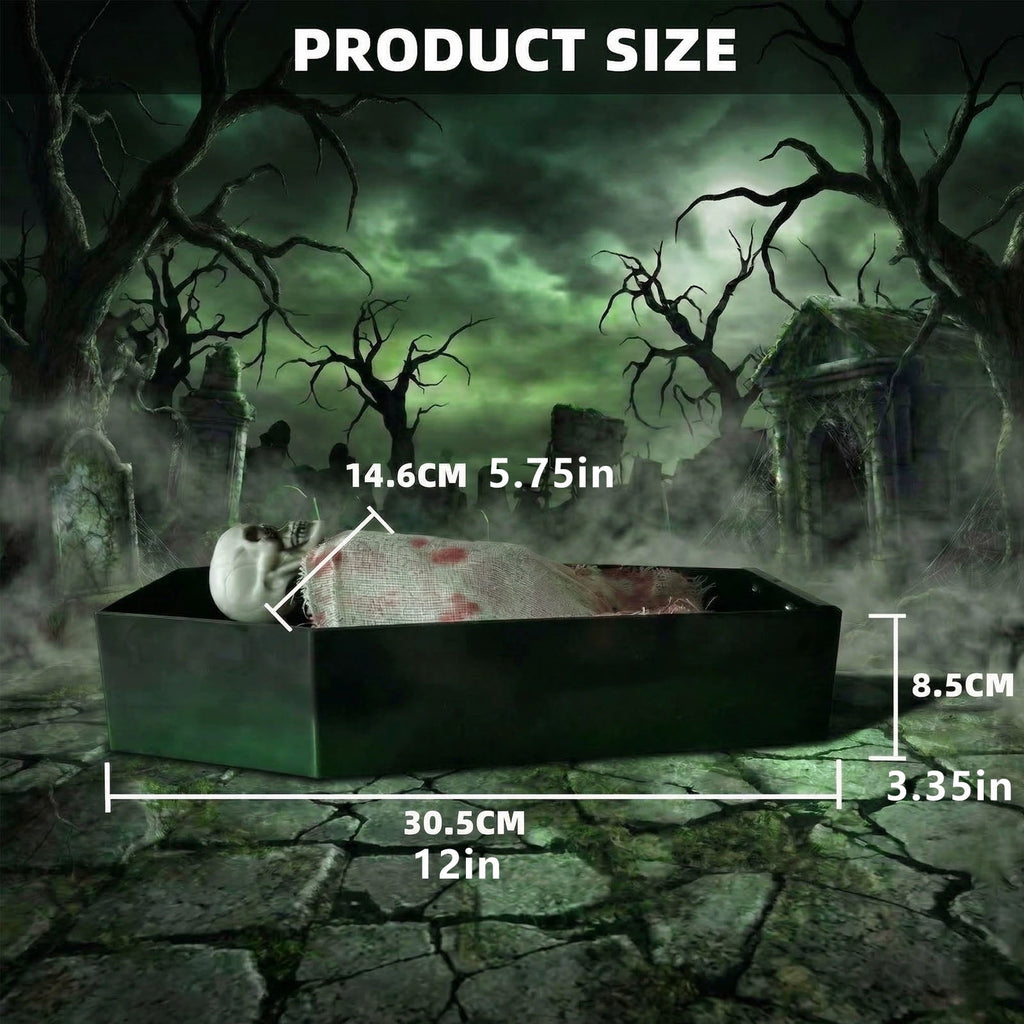 Animated Skeleton in Coffin Halloween Prop with LED Light Up Feature for Indoor and Outdoor Decorative Use