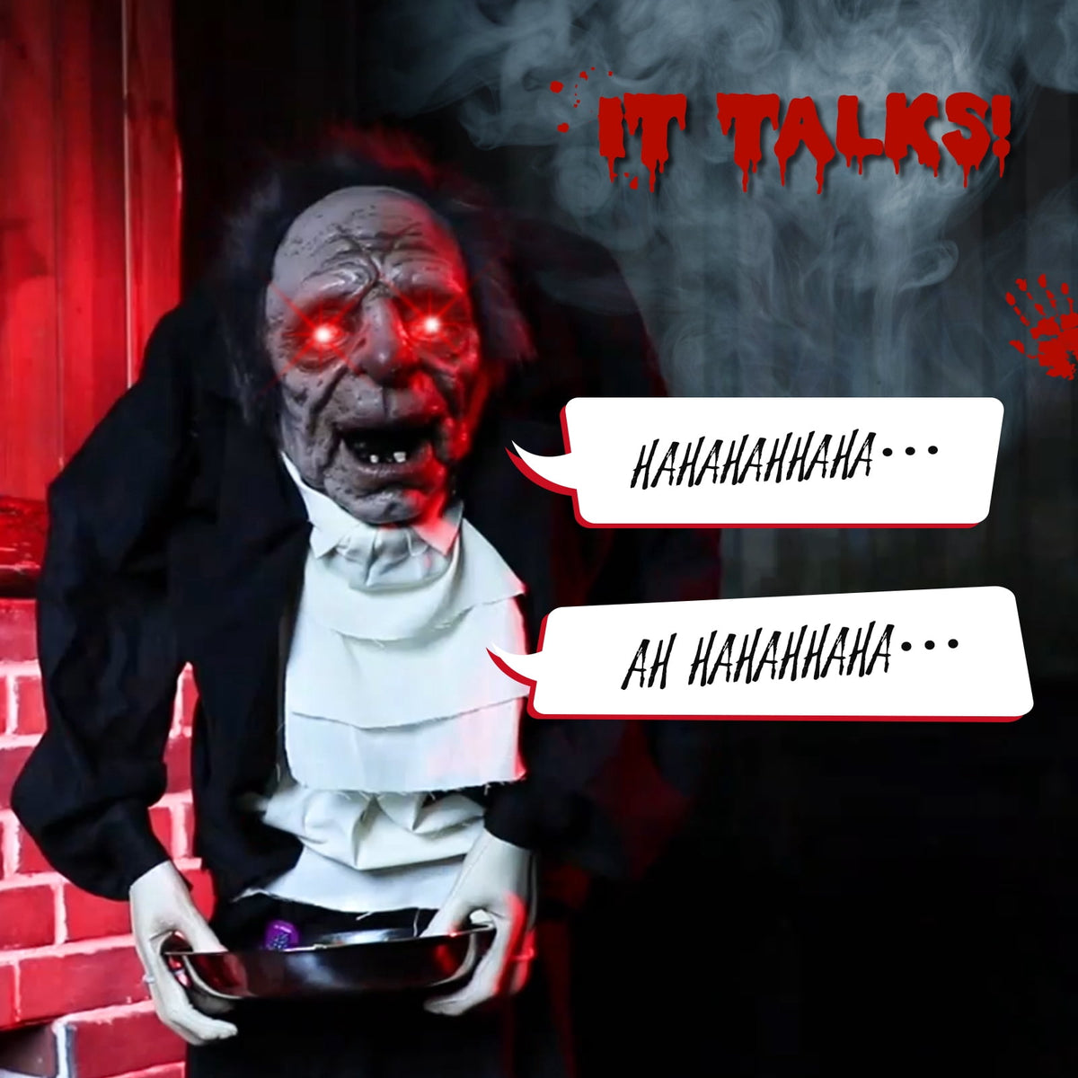 Ktaxon 5ft Waiter Animated Halloween Decoration Creepy Halloween Animatronics Waiters w/ Pre-Recorded Screaming