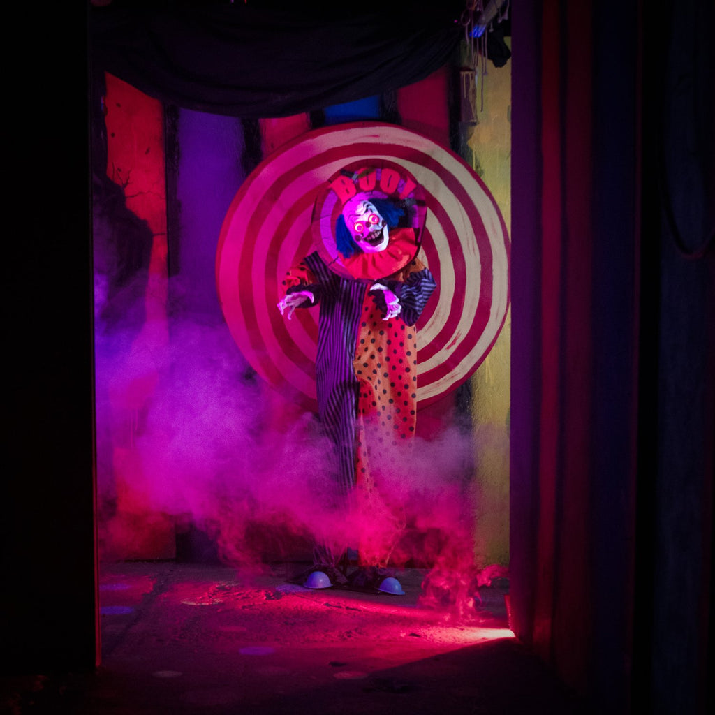Haunted Hill Farm Red LED Battery-Powered Standing Clown Halloween Animatronic Animated 5.3-ft.
