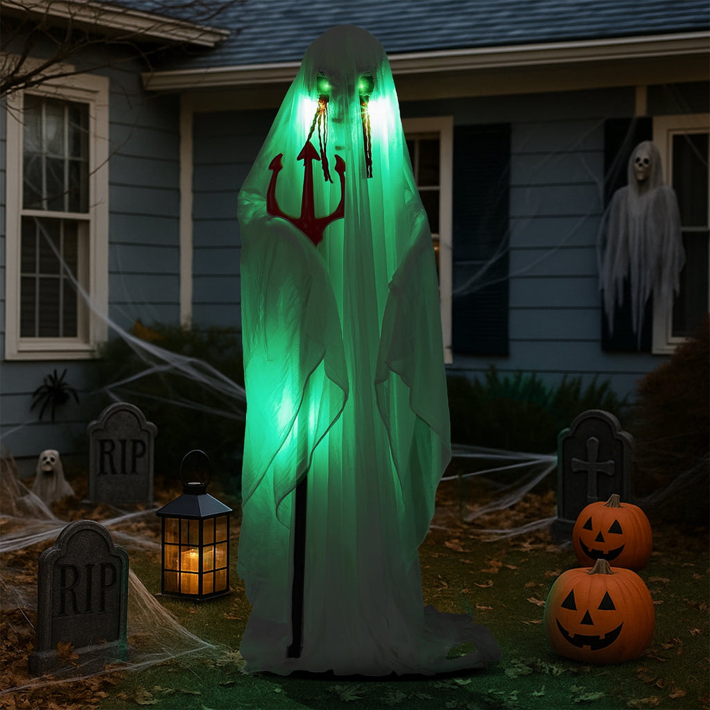 Ktaxon 4.5ft Hanging Ghost Animated Halloween Decoration Creepy Halloween Skeleton w/ Pre-Recorded Screaming, LED Eyes