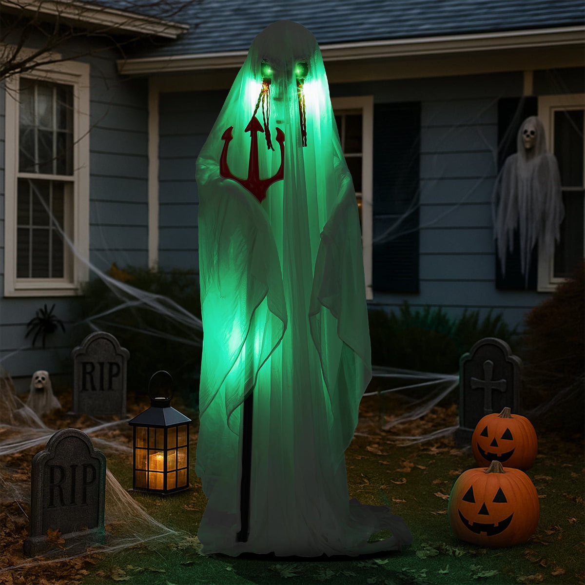 Ktaxon 4.5ft Hanging Ghost Animated Halloween Decoration Creepy Halloween Skeleton w/ Pre-Recorded Screaming, LED Eyes