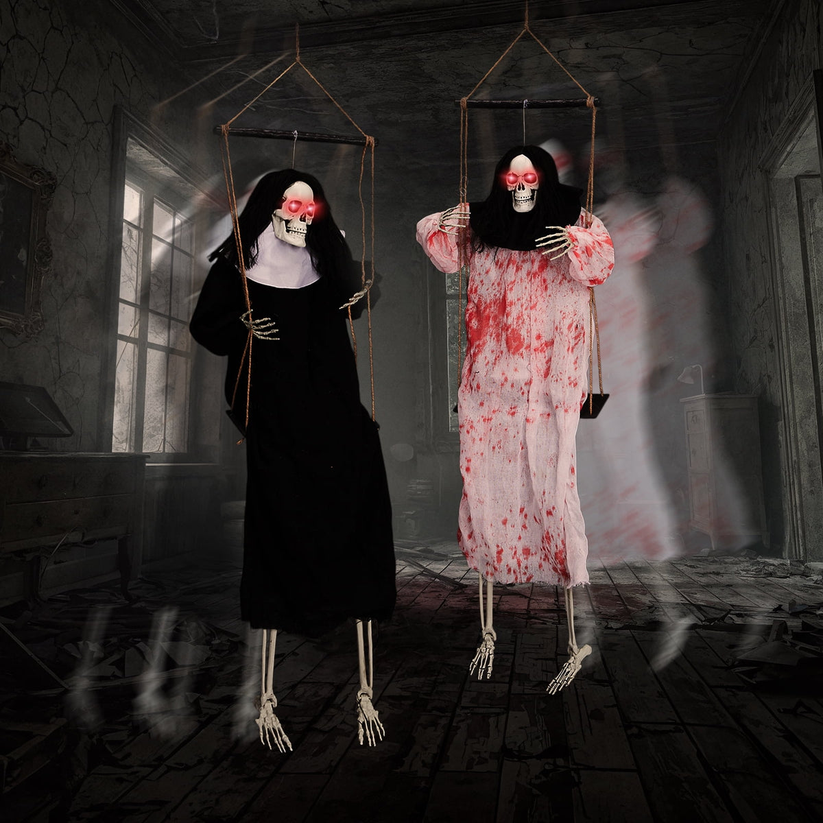 Ktaxon 4ft Hanging Witch Animated Halloween Decoration 2pcs Creepy Set w/ Pre-Recorded Screaming