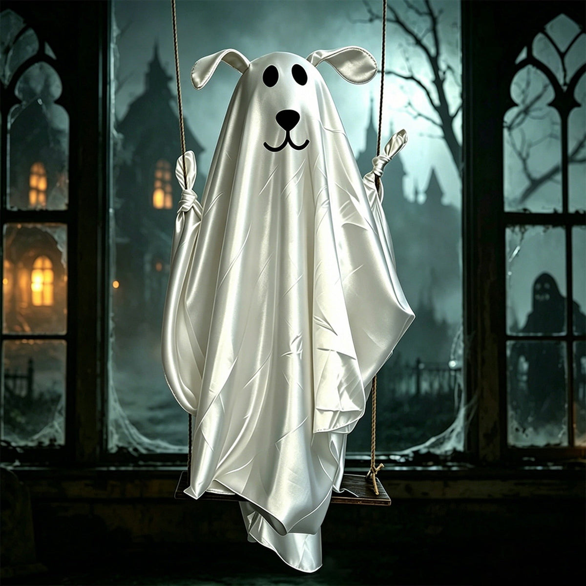 5FT Hanging Ghost Dog Halloween Prop,Swinging Ghost Dog,Animated Outdoor Decor with Motion-Activated Light & Sound for Yard Tree Porch Display