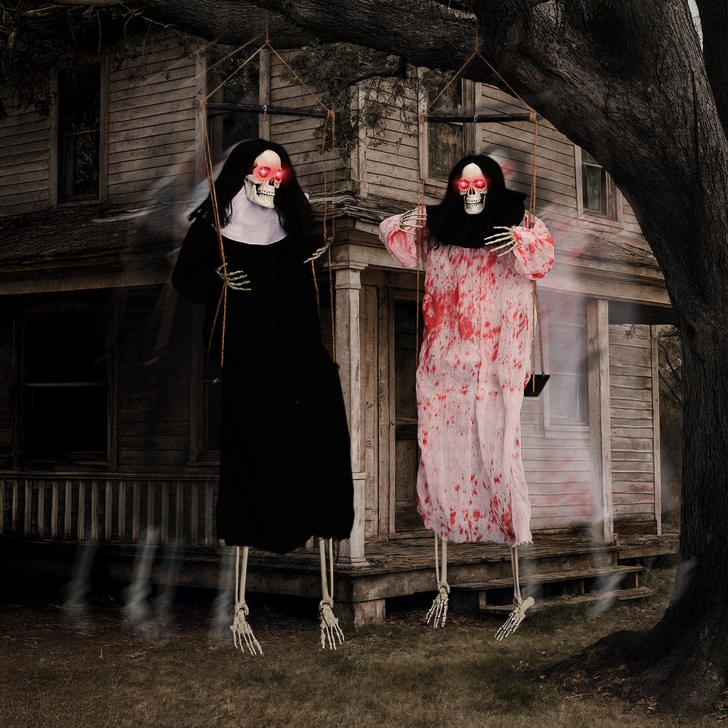 Ktaxon 4ft Hanging Witch Animated Halloween Decoration 2pcs Creepy Set w/ Pre-Recorded Screaming