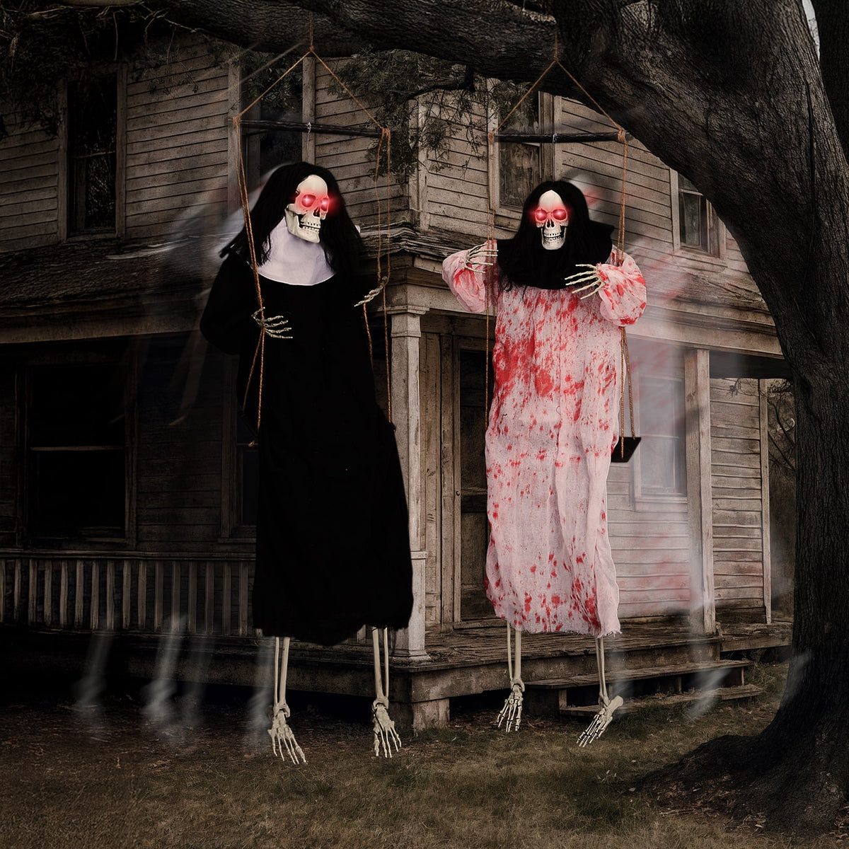 Ktaxon 4ft Hanging Witch Animated Halloween Decoration 2pcs Creepy Set w/ Pre-Recorded Screaming