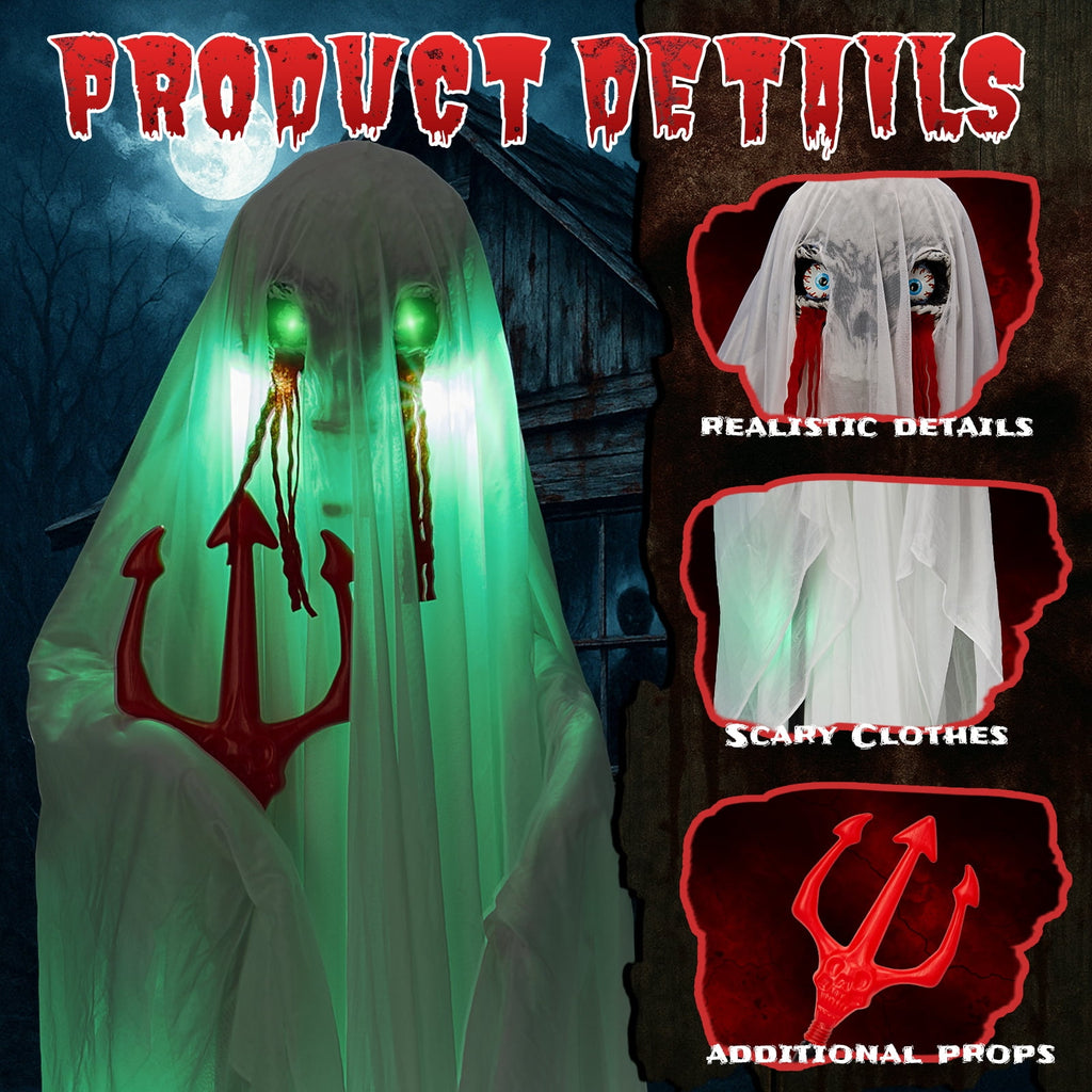 Ktaxon 4.5ft Hanging Ghost Animated Halloween Decoration Creepy Halloween Skeleton w/ Pre-Recorded Screaming, LED Eyes