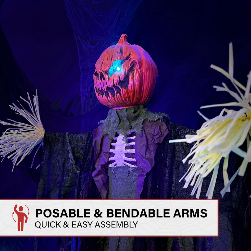Haunted Hill Farm 6.6 ft Life-Size Animatronic Scarecrow Battery-Operated, Multicolor