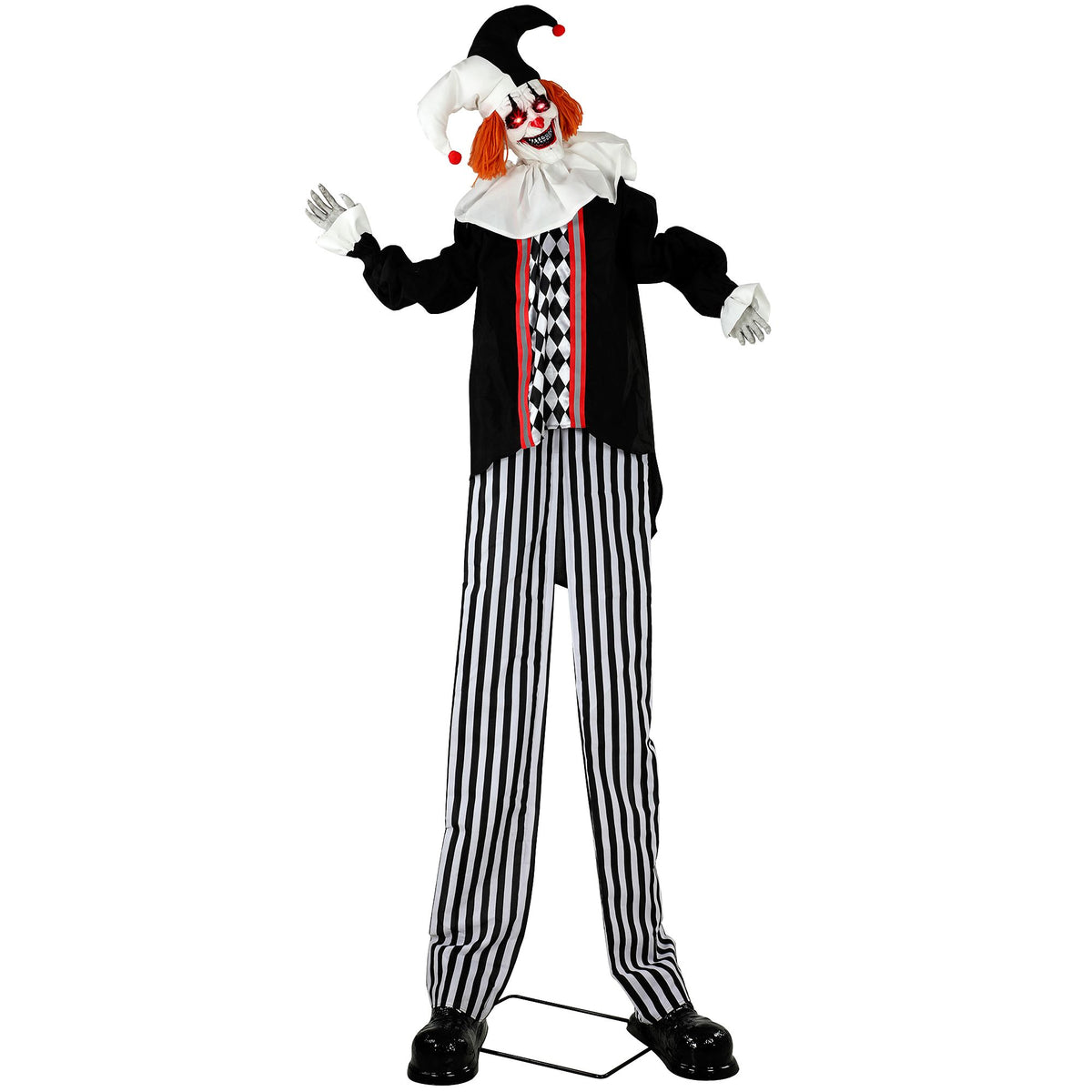 Halloween Animatronic Prop, 106.3 Inch Giant Animated Clown with Sound and Touch Activation, LED Eyes and Moving Arms for Indoor or Covered Outdoor Use