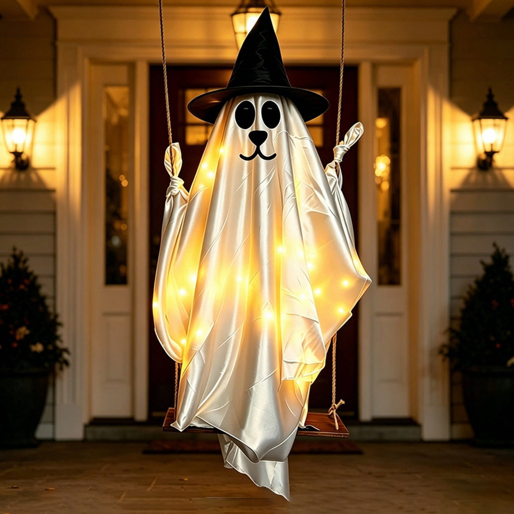 5FT Hanging Ghost Dog Halloween Prop,Swinging Ghost Dog,Animated Outdoor Decor with Motion-Activated Light & Sound for Yard Tree Porch Display