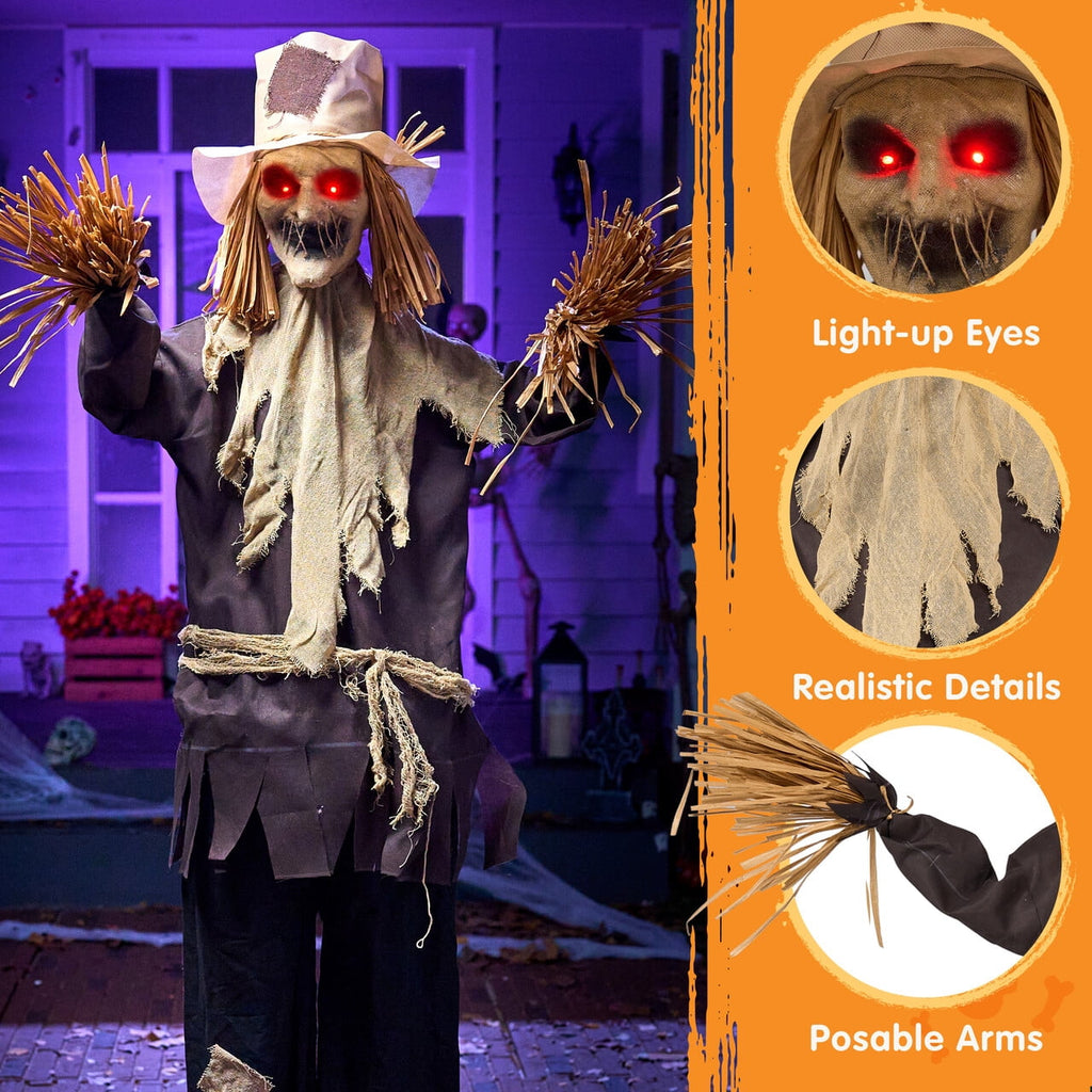 Joyfy 67"(5.6ft) Standing Ghost Large Halloween Decorations Outdoor, Sound-Actived Skeleton with Glowing Eyes & Creepy Sound, Scary Halloween Life Size Animatronics, Haunted House Props for Yard Lawn