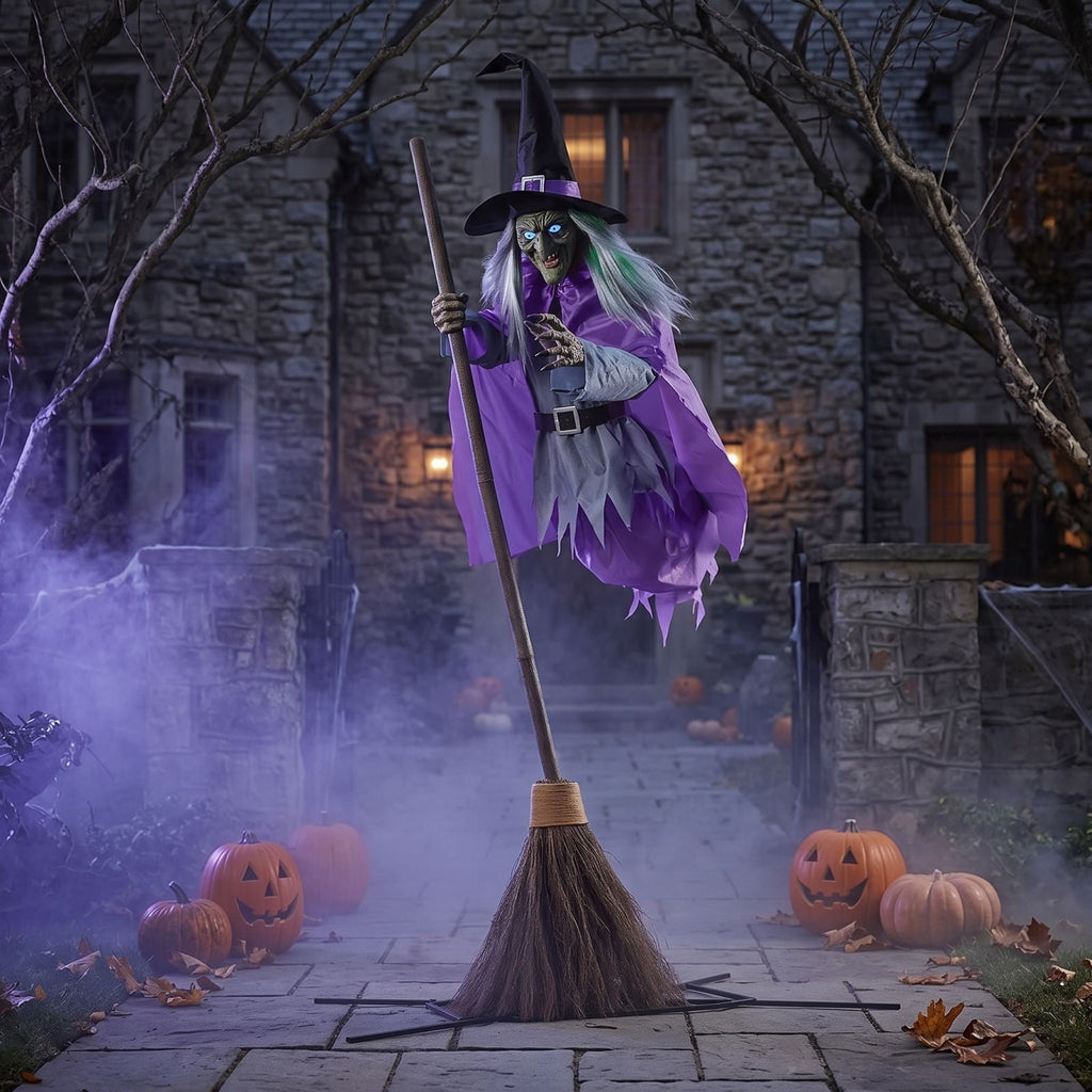Voglyf Halloween Decorations Outdoor - 5.9 Ft Animated Hovering Witch Animatronics, Prop with Sound & Touch Activated Sensor - Spooky Scary Decor for Home Outside Garden Yard Lawn
