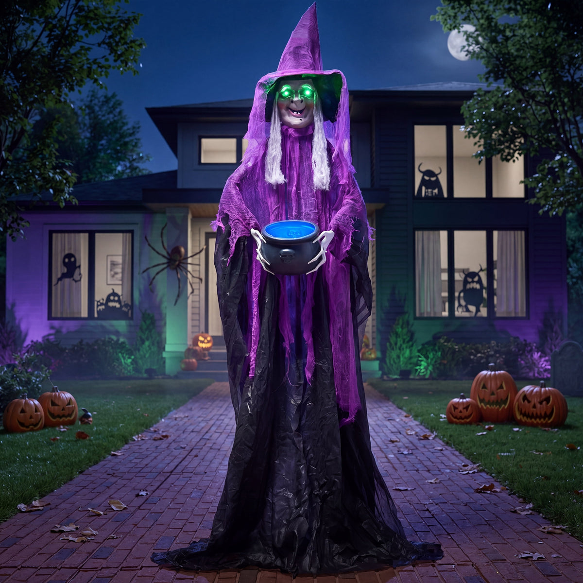 Joyfy 62"(5.17ft) Halloween Standing Hunchback Witch with Light, Animatronics Large Halloween Decorations Outdoor, Radar Motion Activated with Creepy Sound & Eyes and Moving Head for Yard Decor