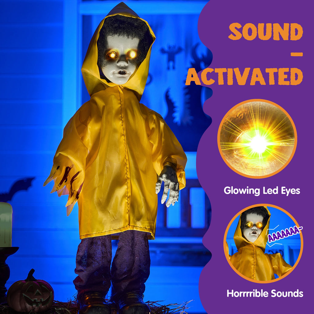 Joyfy 67"(5.6ft) Standing Ghost Large Halloween Decorations Outdoor, Sound-Actived Skeleton with Glowing Eyes & Creepy Sound, Scary Halloween Life Size Animatronics, Haunted House Props for Yard Lawn