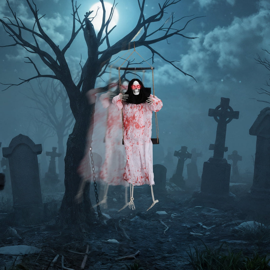 Ktaxon 4ft Hanging Witch Animated Halloween Decoration 2pcs Creepy Set w/ Pre-Recorded Screaming