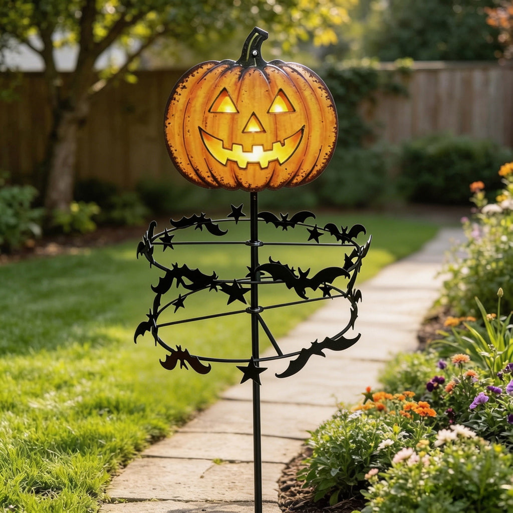 The Enchanted Witch Garden Wind Spinner, Halloween Garden Stake Decoration with Witch & Bat, for Garden, Patio, Pathway Decoration, 1pc