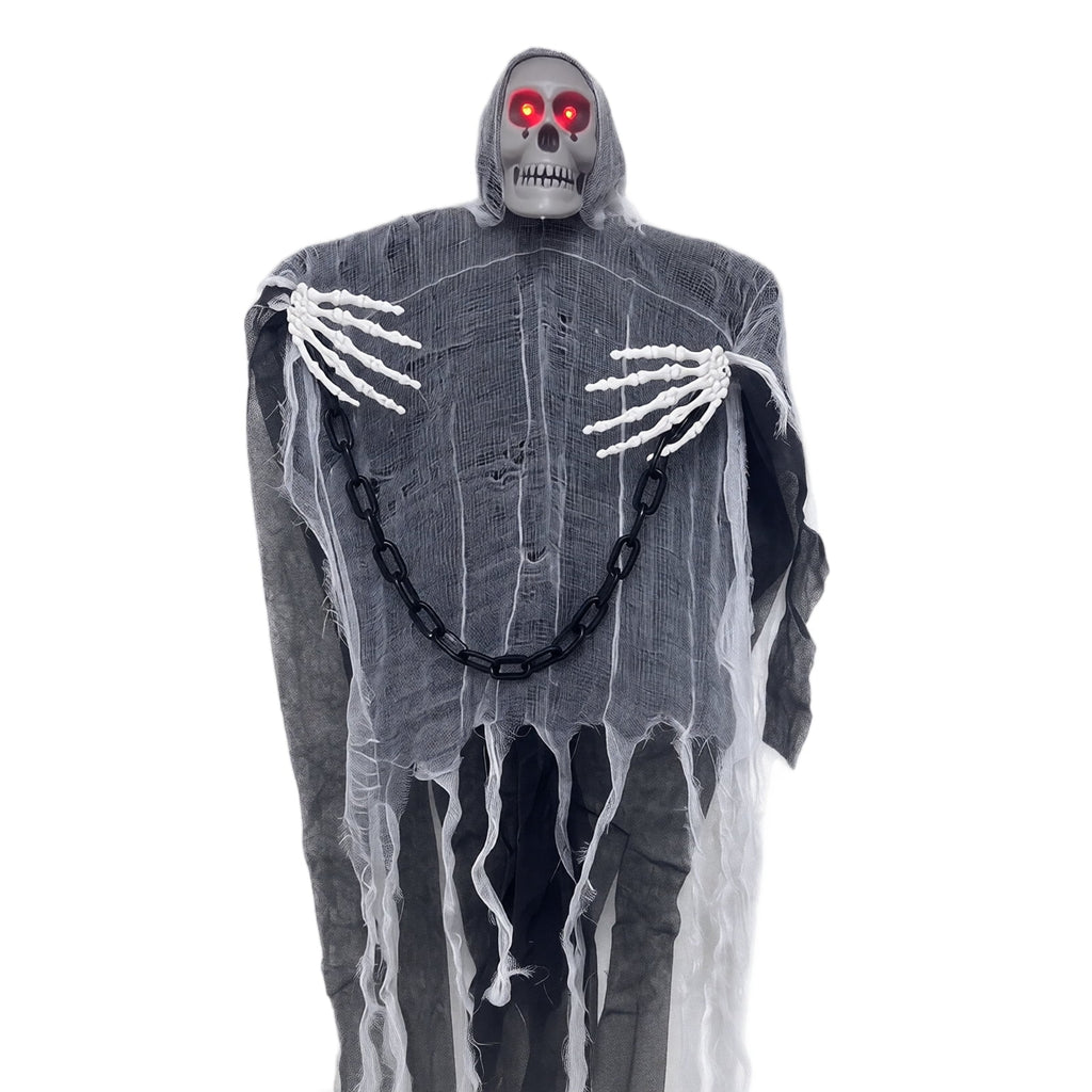 Animated Hanging Skeleton Halloween Prop with LED Light and Sound Control for Indoor Outdoor Party Decoration Halloween Outdoor Decorations