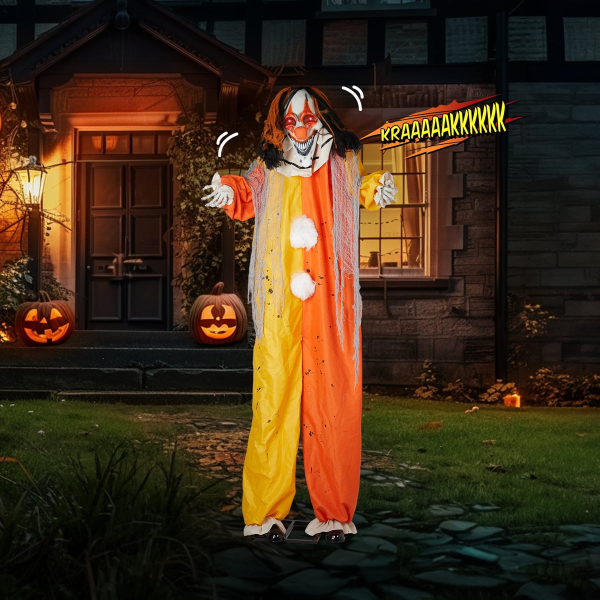 8.2ft Animated Standing Clown Halloween Decoration with LED Eyes and Sound Red 1 Pack