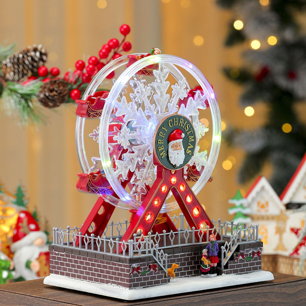 RICHMJ Christmas Rotating Ferris Wheel with LED Lights,Accompanied by Cheerful Music,Creates Festive Atmosphere,Christmas Animated Decor