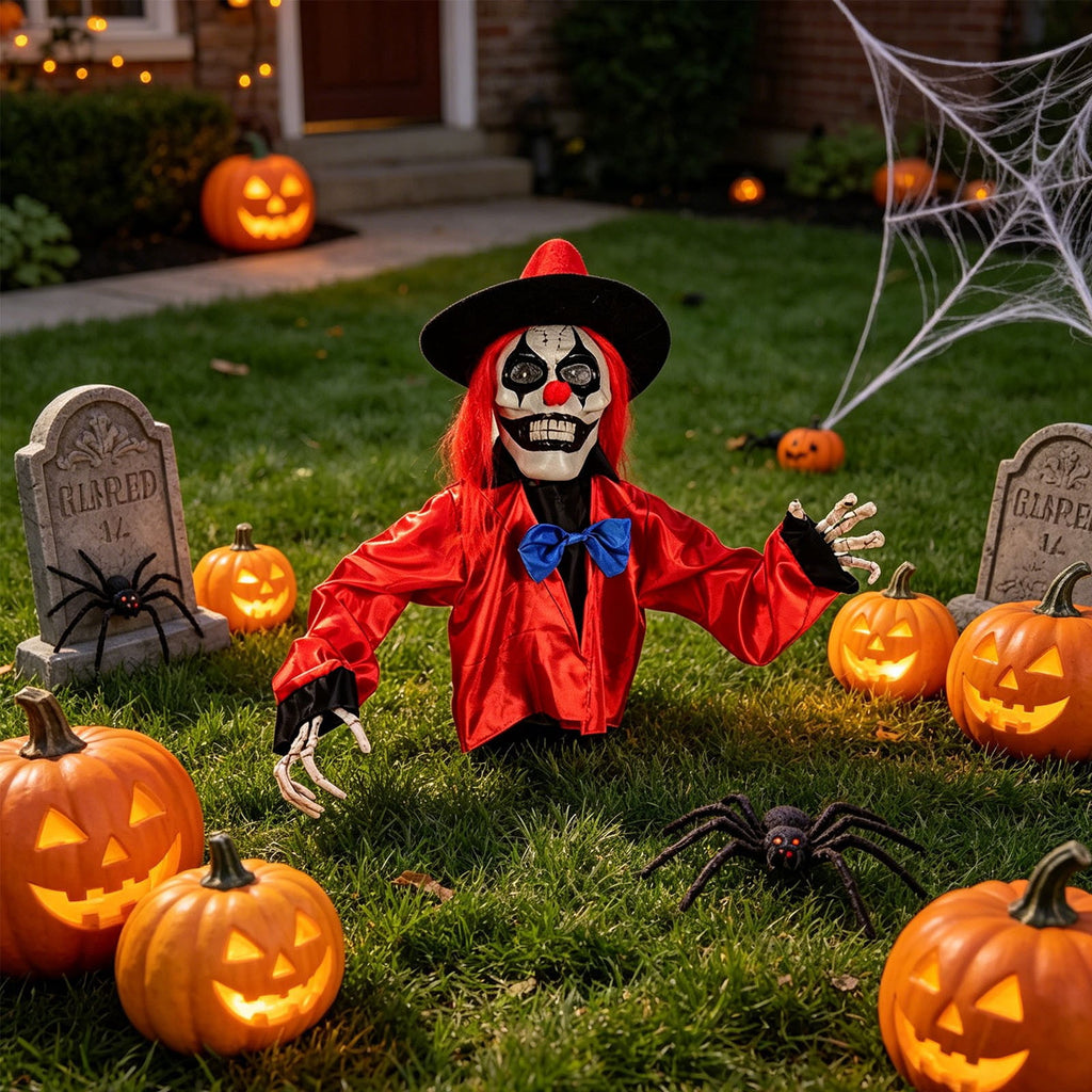 Halloween Decorations Savings, Halloween Animated Yard Stake: Voice-Activated Light Up Clown, Spooky Halloween Decor for Outdoor Patio Garden with Sound & Glow, Halloween Decorations Outdoor