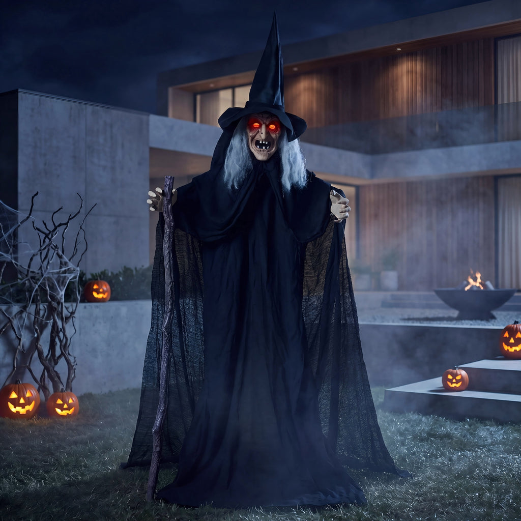 Joyfy 62"(5.17ft) Halloween Standing Hunchback Witch with Light, Animatronics Large Halloween Decorations Outdoor, Radar Motion Activated with Creepy Sound & Eyes and Moving Head for Yard Decor
