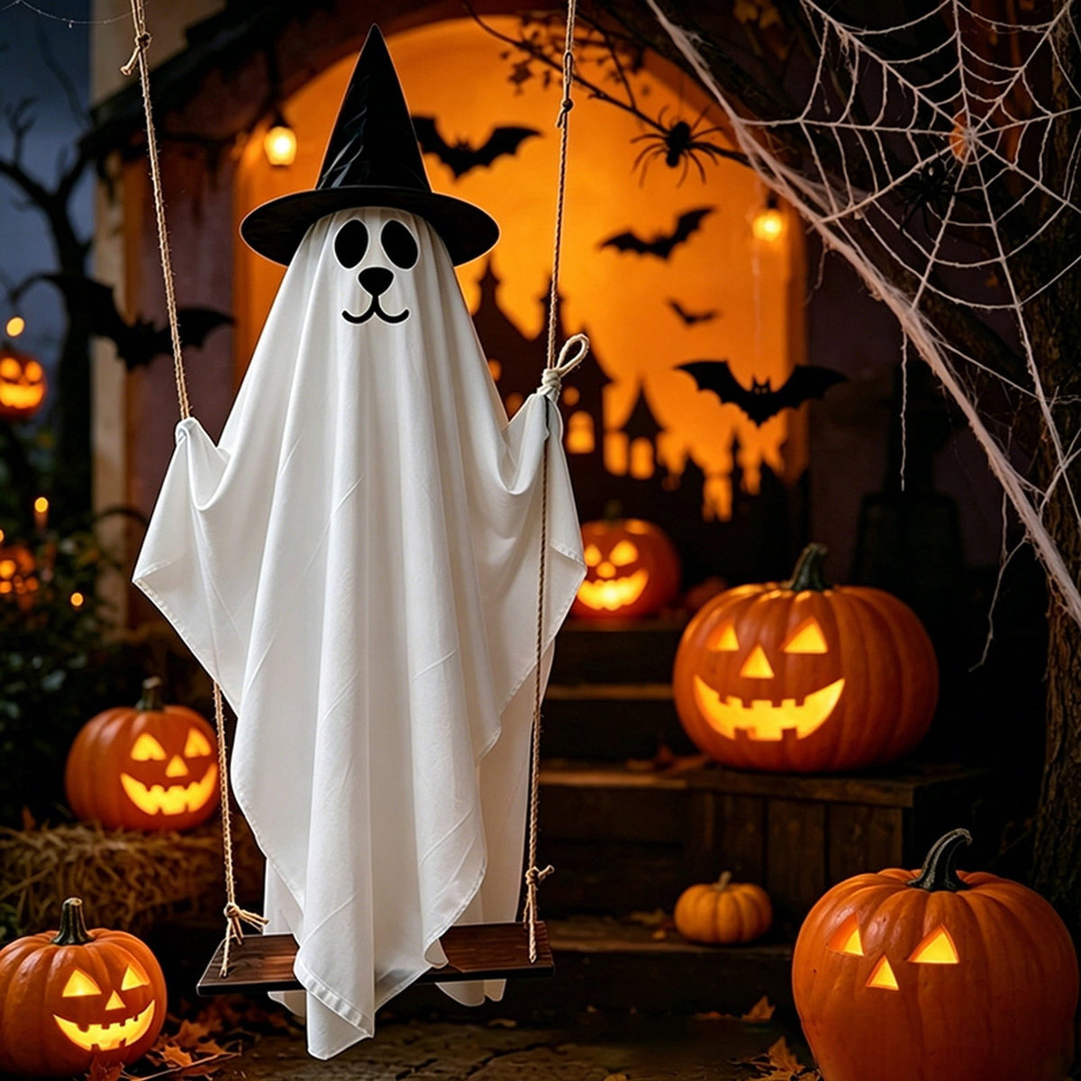 5FT Hanging Ghost Dog Halloween Prop,Swinging Ghost Dog,Animated Outdoor Decor with Motion-Activated Light & Sound for Yard Tree Porch Display