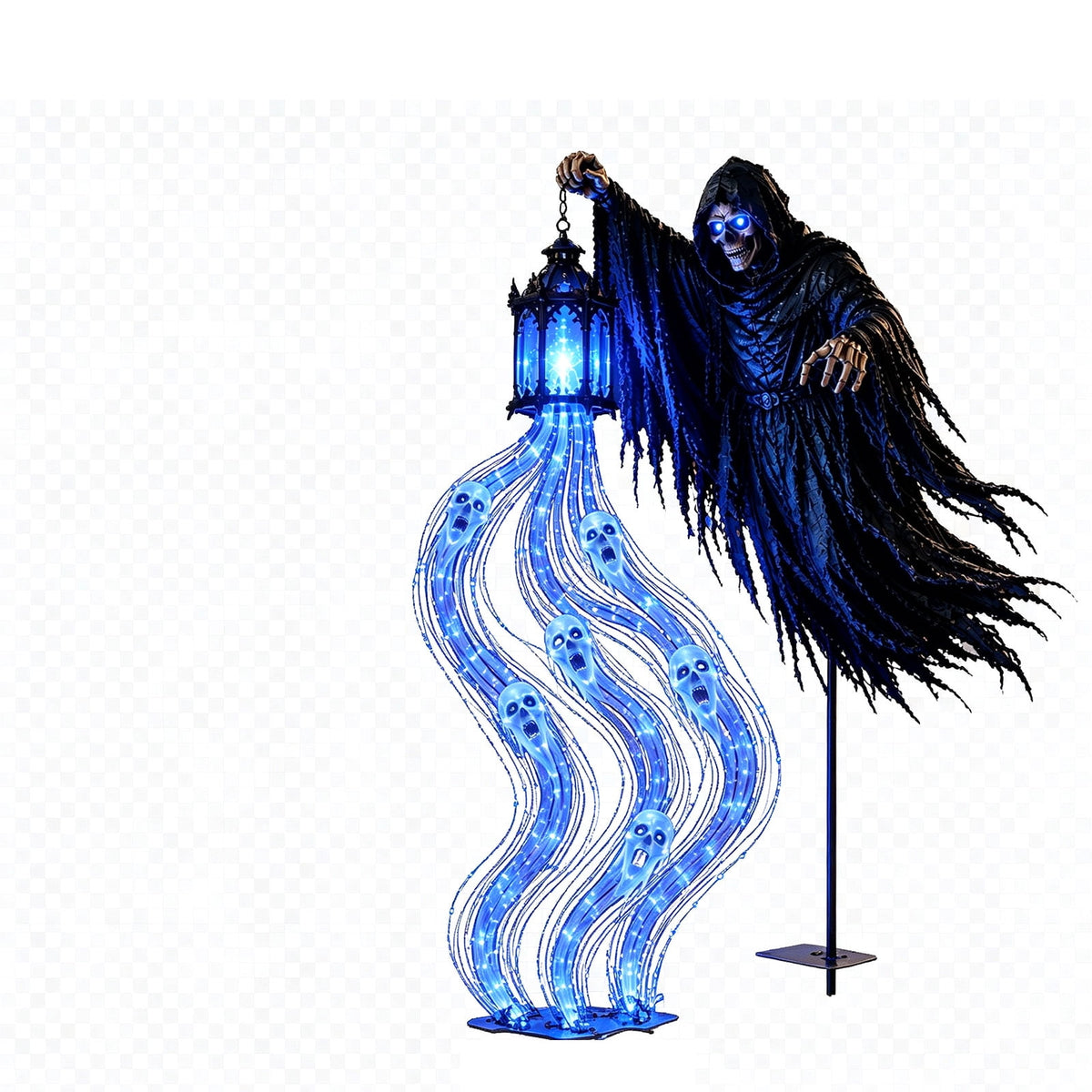 Sulaicai Halloween Soul Harvester Animated Garden Light, Spooky Reaper Ghost Yard Stake with Blue LED Lights, Outdoor Halloween Decor for Lawn, Pathway & Porch