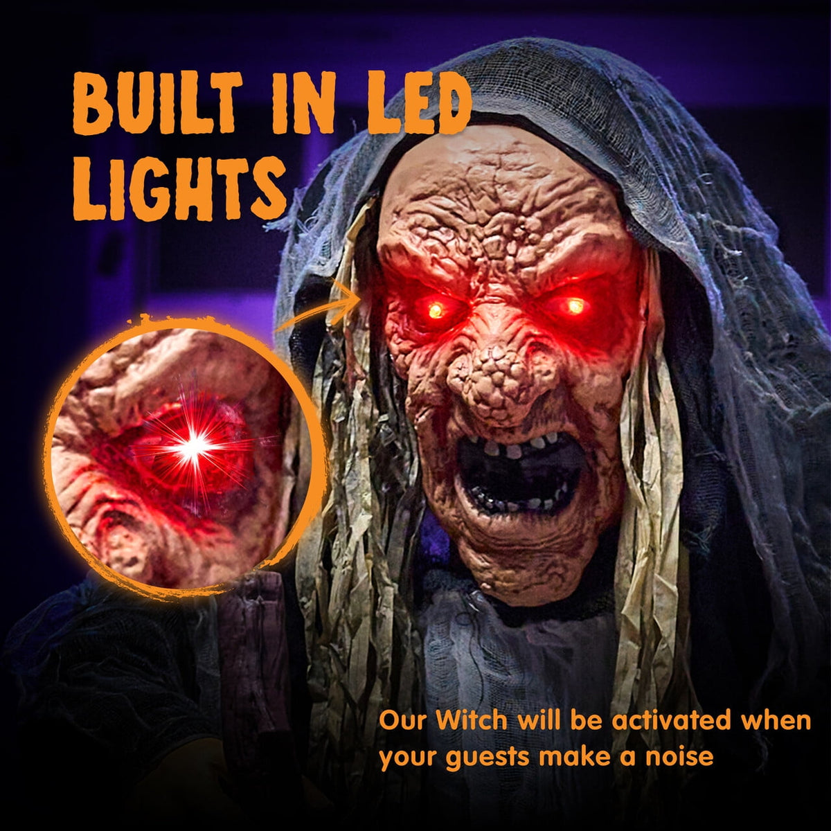 Joyfy 62"(5.17ft) Halloween Standing Hunchback Witch with Light, Animatronics Large Halloween Decorations Outdoor, Radar Motion Activated with Creepy Sound & Eyes and Moving Head for Yard Decor