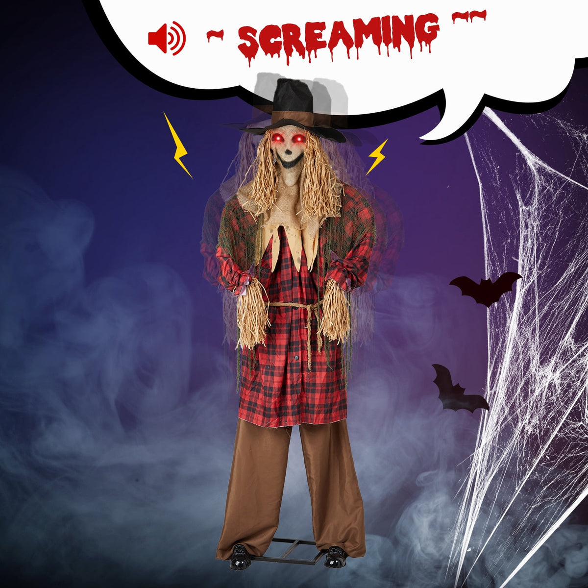Ktaxon 8.2ft Scarecrow Animated Halloween Decoration Creepy Halloween Animatronics w/ Pre-Recorded Screaming