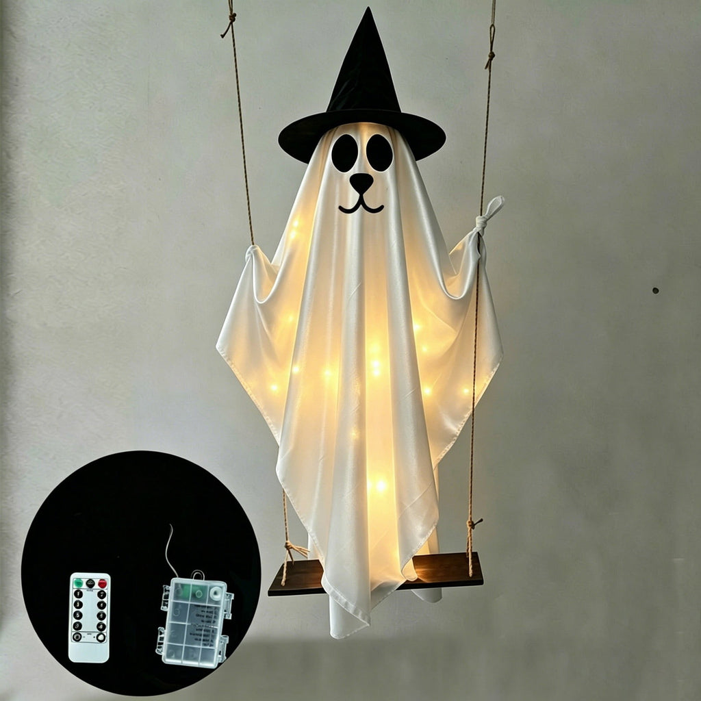 5FT Hanging Ghost Dog Halloween Prop,Swinging Ghost Dog,Animated Outdoor Decor with Motion-Activated Light & Sound for Yard Tree Porch Display