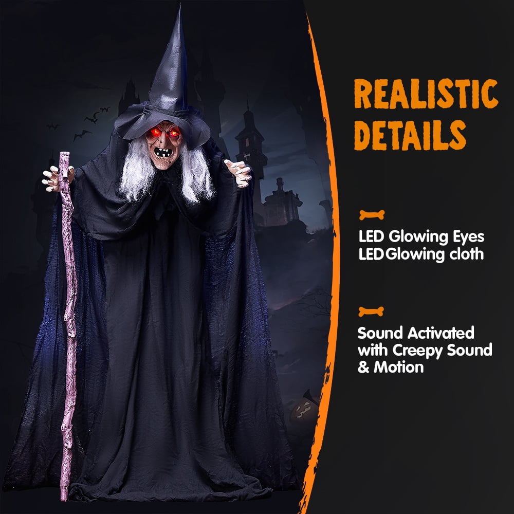 Joyfy 62"(5.17ft) Halloween Standing Hunchback Witch with Light, Animatronics Large Halloween Decorations Outdoor, Radar Motion Activated with Creepy Sound & Eyes and Moving Head for Yard Decor