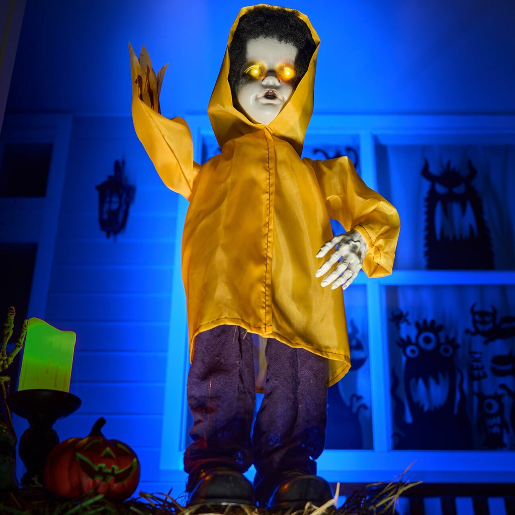 Joyfy 67"(5.6ft) Standing Ghost Large Halloween Decorations Outdoor, Sound-Actived Skeleton with Glowing Eyes & Creepy Sound, Scary Halloween Life Size Animatronics, Haunted House Props for Yard Lawn