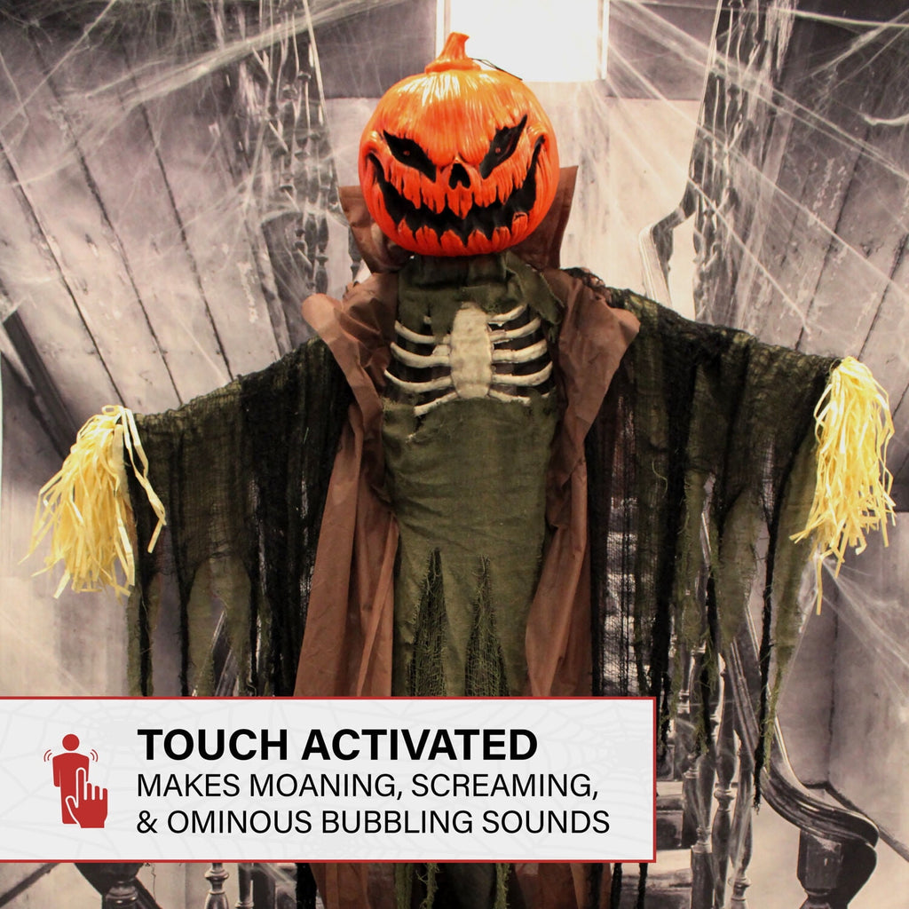 Haunted Hill Farm 6.6 ft Life-Size Animatronic Scarecrow Battery-Operated, Multicolor