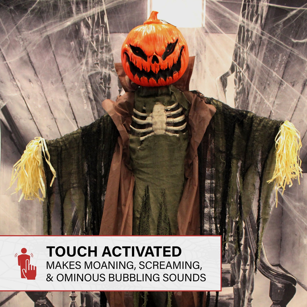 Haunted Hill Farm 6.6 ft Life-Size Animatronic Scarecrow Battery-Operated, Multicolor