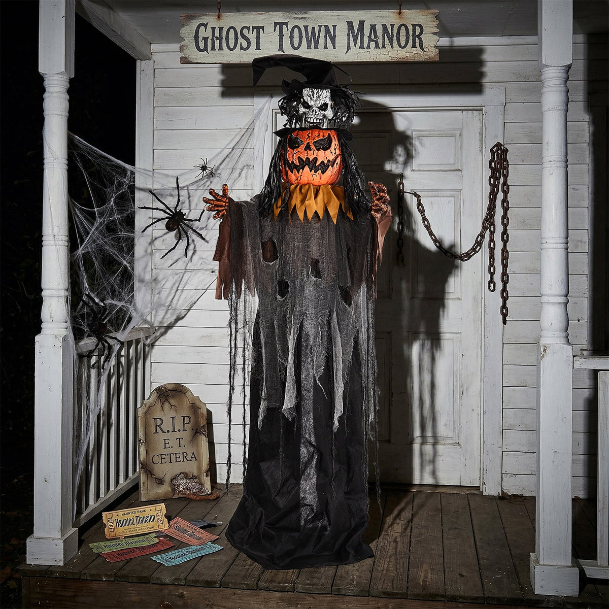 Ktaxon 6ft Pumpkin Man Animated Animatronic Decoration Creepy Halloween w/ Classic Cape Creepy Cloaked Jack-o'-Lantern for Porch & Yard