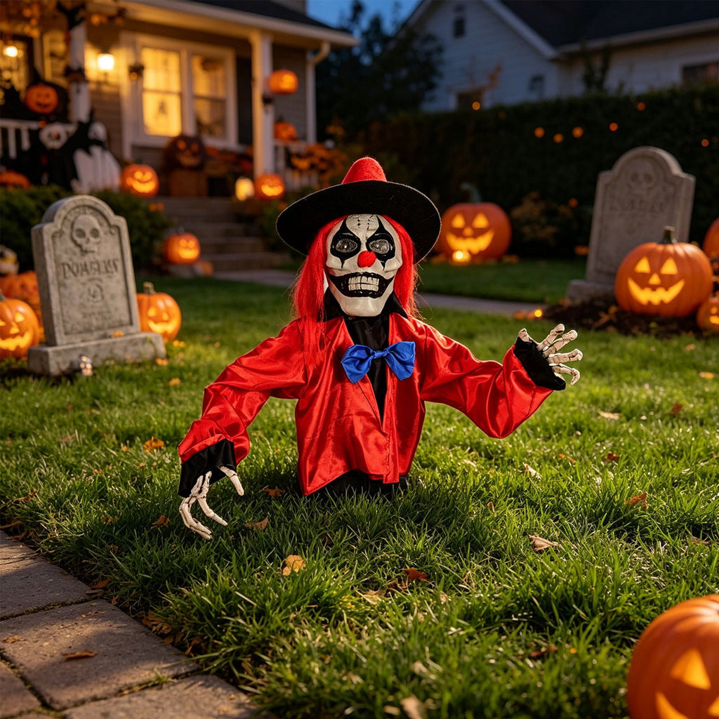Halloween Decorations Savings, Halloween Animated Yard Stake: Voice-Activated Light Up Clown, Spooky Halloween Decor for Outdoor Patio Garden with Sound & Glow, Halloween Decorations Outdoor