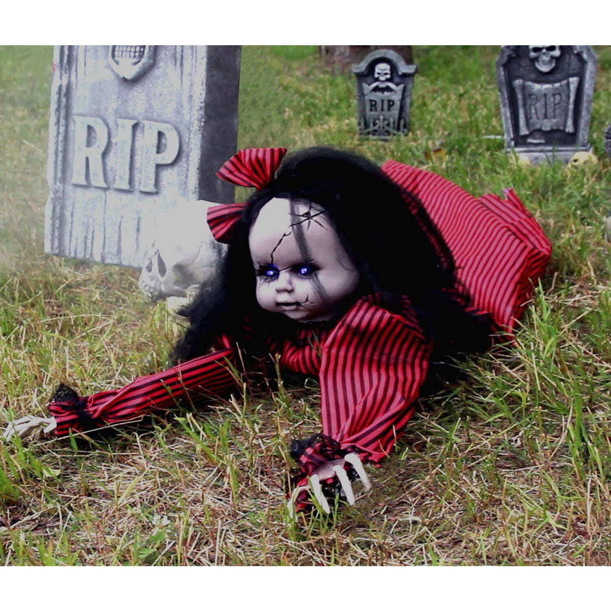 Haunted Hill Farm 44" Animatronic Doll with Light-up Blue Eyes, Multicolor, HHGBGIRL-2LSA