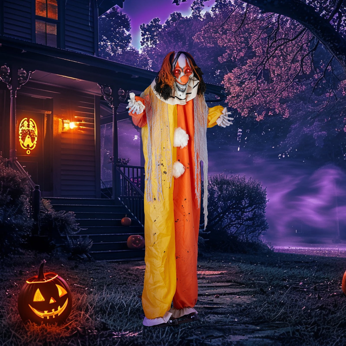 8.2ft Animated Standing Clown Halloween Decoration with LED Eyes and Sound Red 1 Pack