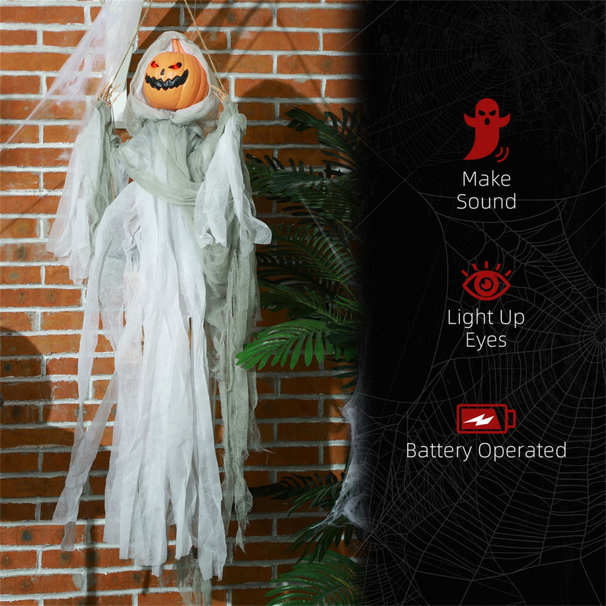 Hommoo Decorations,3.9' Outdoor Halloween Decoration Animatronic Pumpkin Swingman, Sound Activated, Animated Prop with Light Up Eyes,Light Green