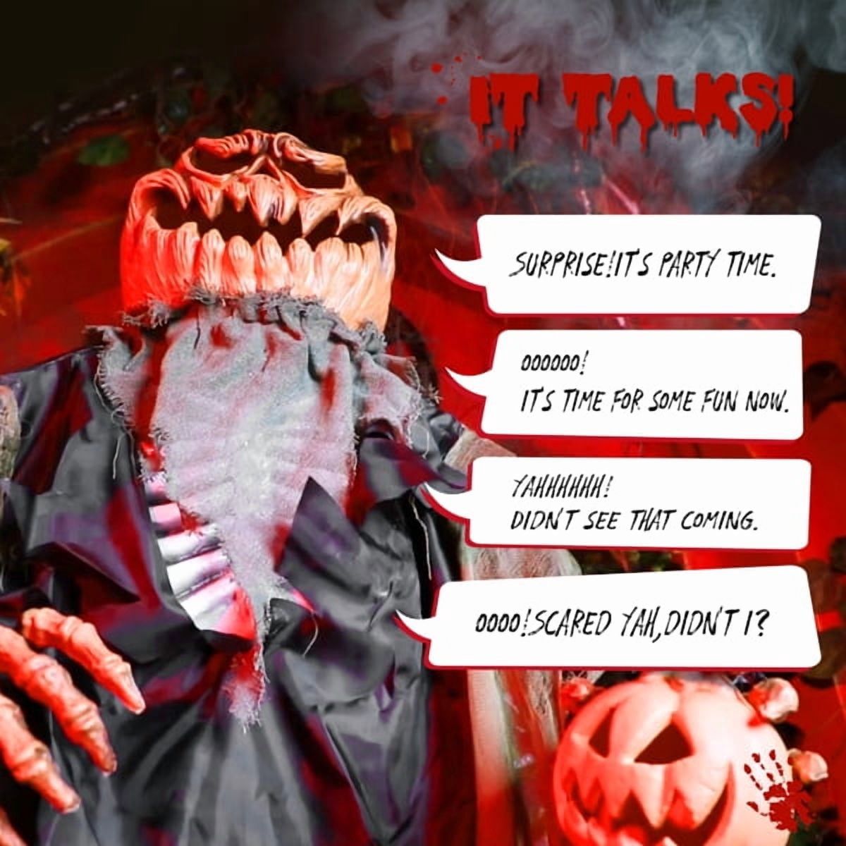 Alvantor Halloween Animated Decorations - 7 FT Sensor-Activated Animatronic Pumpkin Man with LED Eyes, 4 Creepy Phrases and Swaying Motion