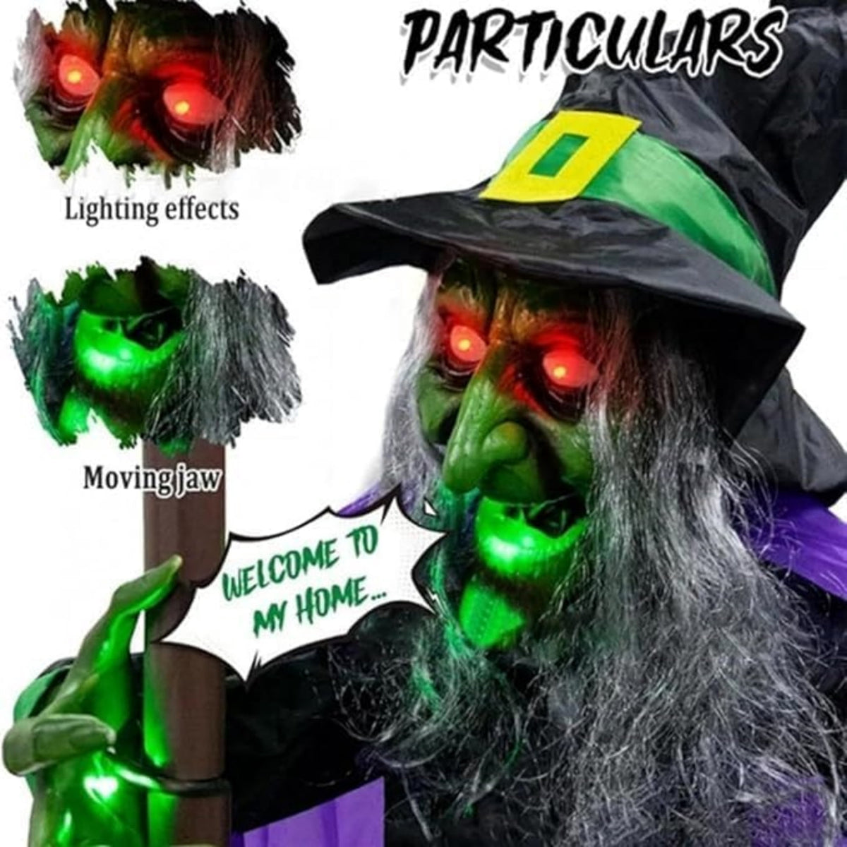 6 FT Motion Activated Flying Hover Witch with Eerie Sounds, Animated Outdoor Halloween Decoration for Yard and Garden