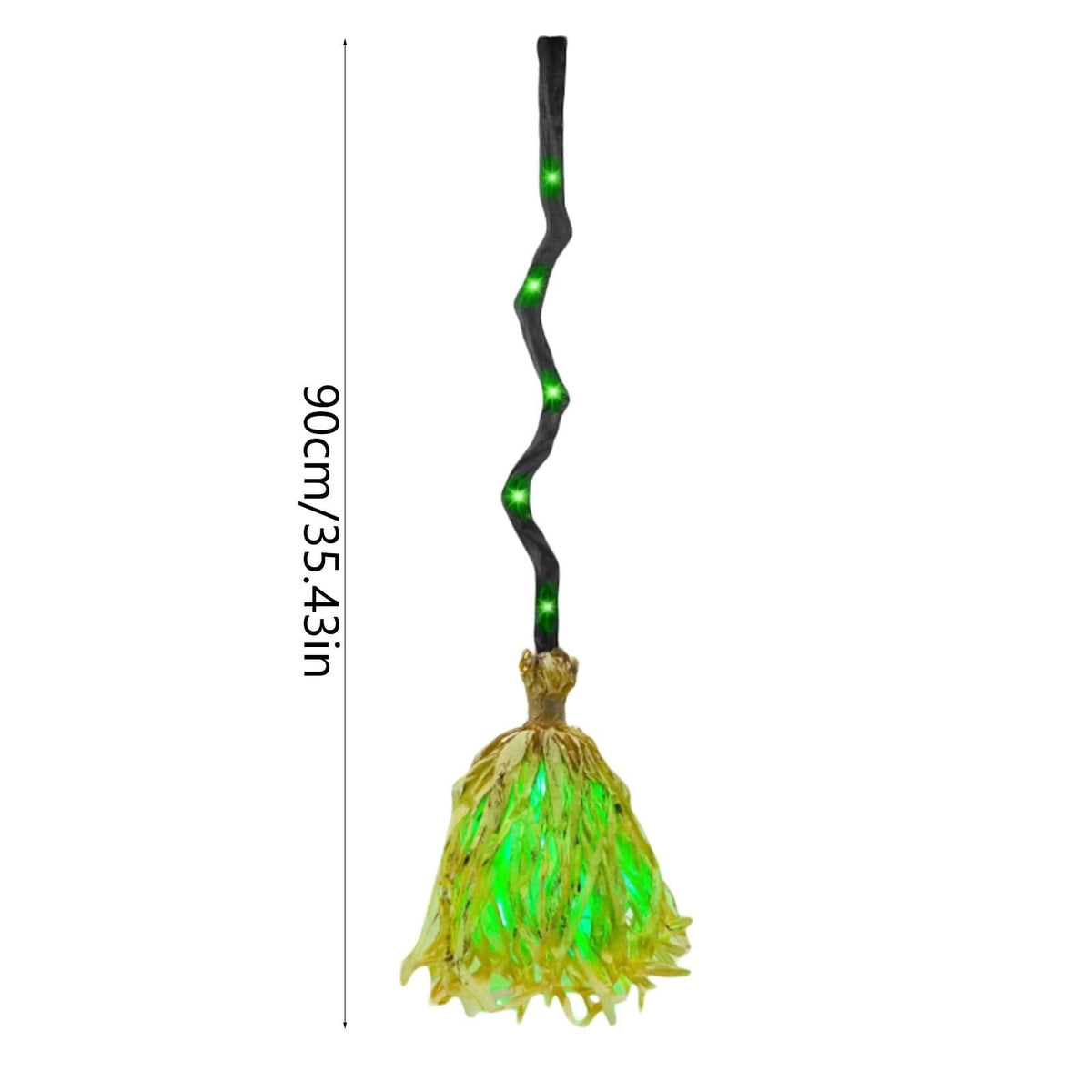 Light Up Animated Witch Broom with Sound, Dancing Magic Witch Broom Prop, Indoor Outdoor Halloween Decorations, Glowing Green LED Broom Ornament for Yard Haunted House Halloween Party Scene Decor