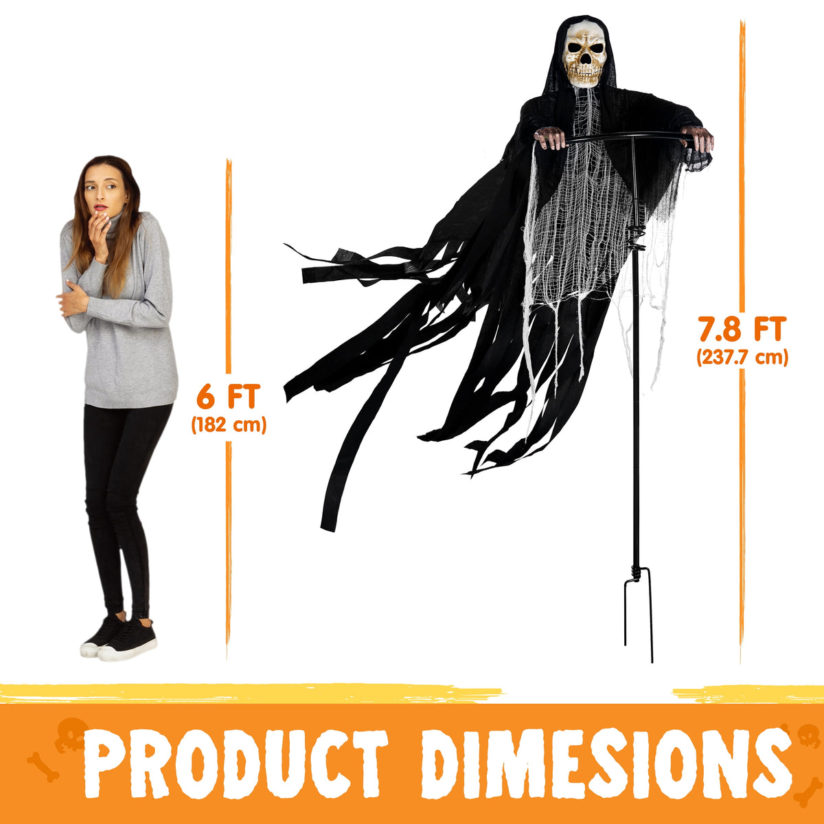 Joyfy 67"(5.6ft) Standing Ghost Large Halloween Decorations Outdoor, Sound-Actived Skeleton with Glowing Eyes & Creepy Sound, Scary Halloween Life Size Animatronics, Haunted House Props for Yard Lawn