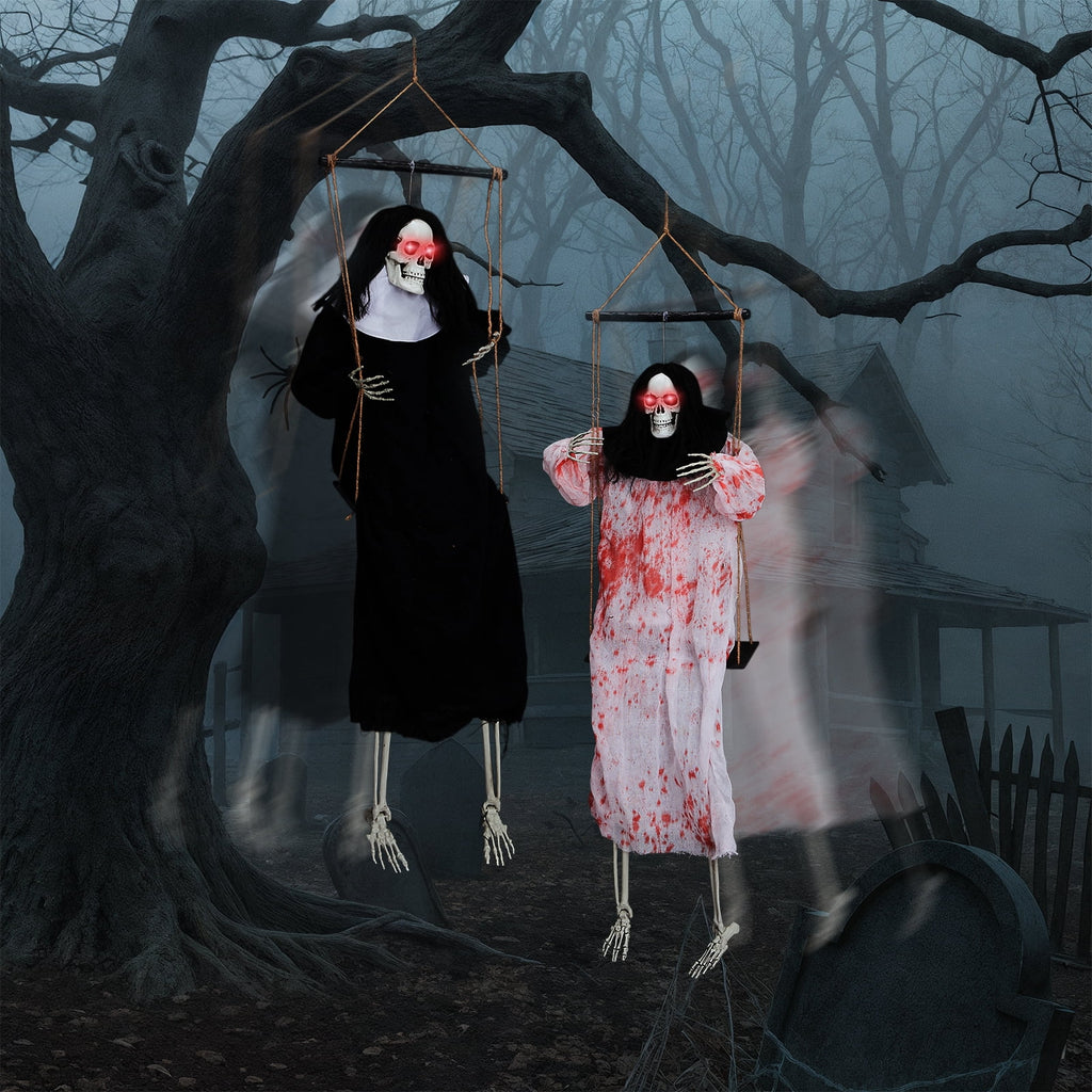 Ktaxon 4ft Hanging Witch Animated Halloween Decoration 2pcs Creepy Set w/ Pre-Recorded Screaming