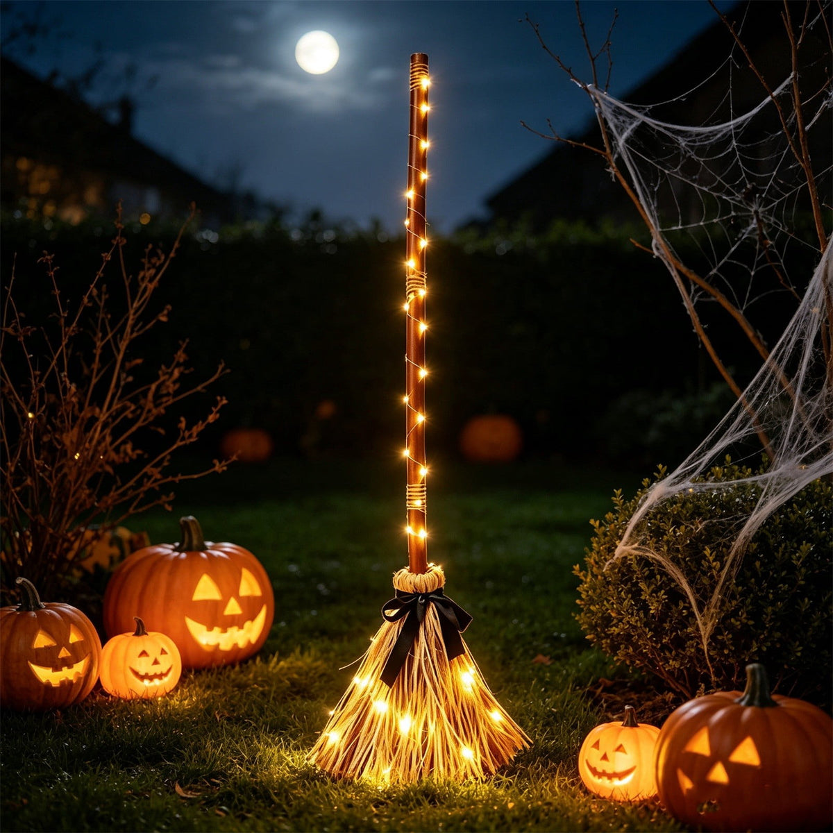 Clearance Gunhay Halloween Witches Broom Decor, 37.4" Animated Floating Broomstick for Spooky Sounds, Light-up Dancing Magic Witch Broom, Rustic Farmhouse Decoration for Indoor Outdoor