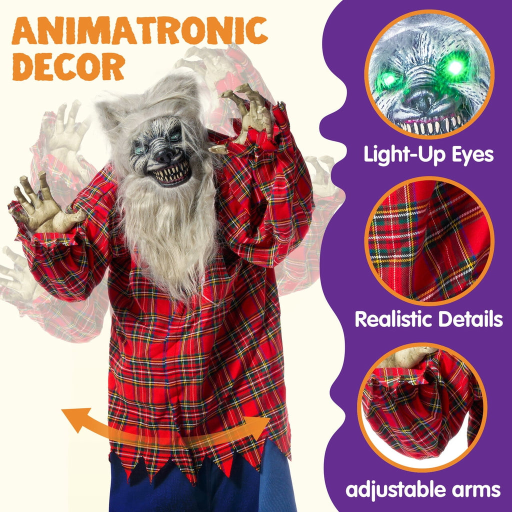 Joyfy 67"(5.6ft) Standing Ghost Large Halloween Decorations Outdoor, Sound-Actived Skeleton with Glowing Eyes & Creepy Sound, Scary Halloween Life Size Animatronics, Haunted House Props for Yard Lawn