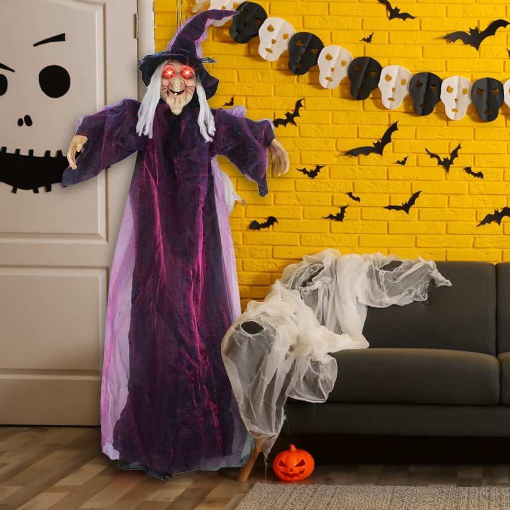 Halloween Animated Talking Witch Decoration Sound Activated, 71 Inch Life Size Hanging Prop with Glowing Red Eyes, Motion Sensor Spooky Indoor Outdoor Haunted House Display